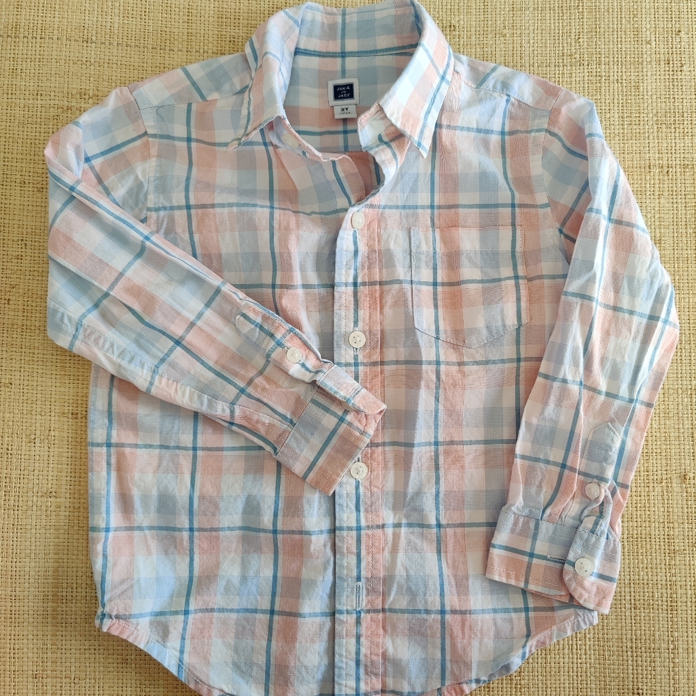 Janie and Jack Orange and Blue Plaid Button Up